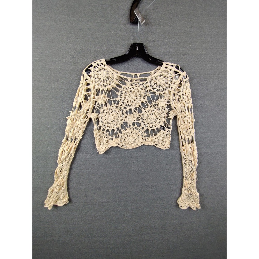 Anewsta Womens Shirt M Beige Crocheted Boho Festival Cottage Hippy Gypsy‎ Granny